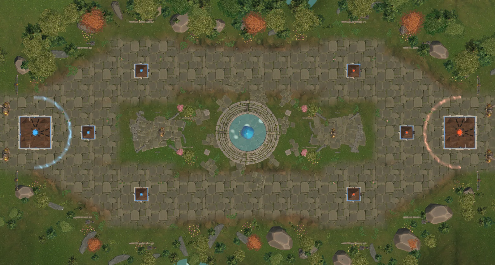 Riftborn two-lane arena with two Nexuses, six Towers and the Rift Crystal