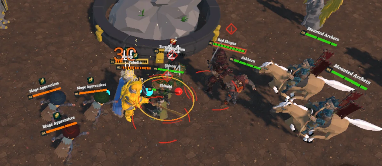 Riftborn combat screenshot with Royal and Samurai units